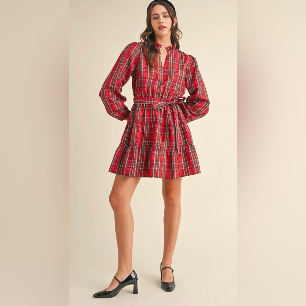 &Merci Christine Red Plaid Dress perfect for Christmas